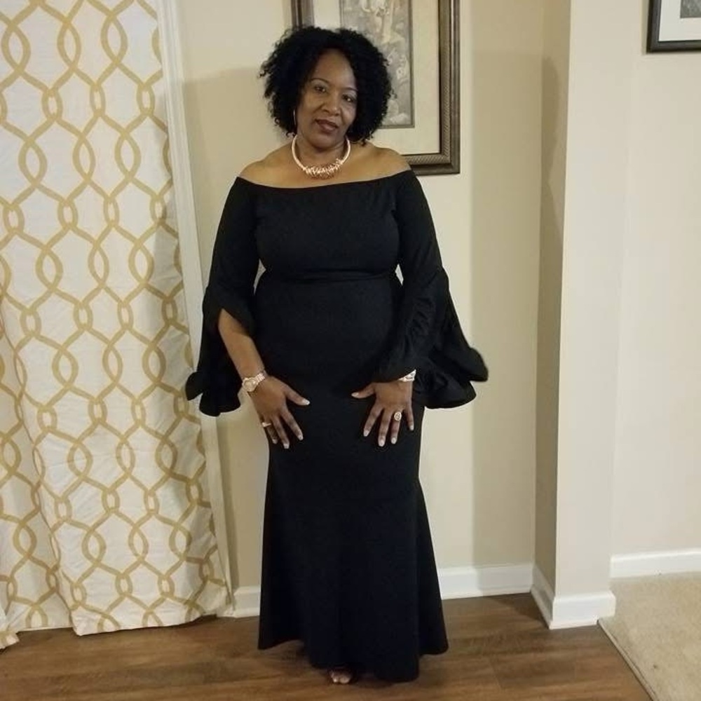 Elegant Black Onyx Off-Shoulder Formal Gown